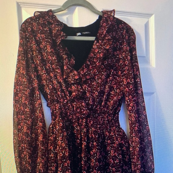 Zara Red Floral Long Sleeve Dress - Picture 1 of 1